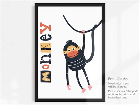 Monkey Poster Nursery art Nursery decor Boys Girls Kids | Etsy