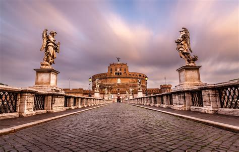 Wallpaper pavers, Rome, Italy, Italy, sculpture, Rome, Castel Sant'angelo, Sant'Angelo Bridge ...