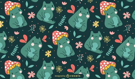 Cute Mushroom Frog Pattern Design Vector Download