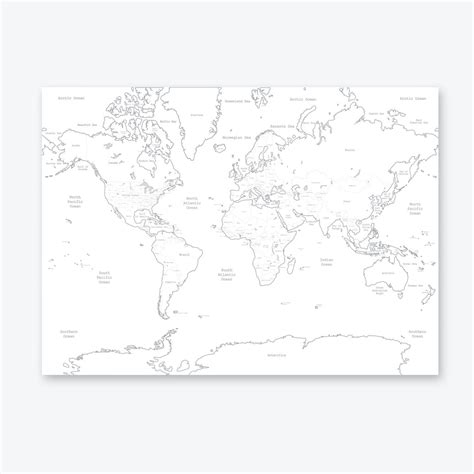 White Blank World Map Travel Poster A1 Print – FirewoodPrint
