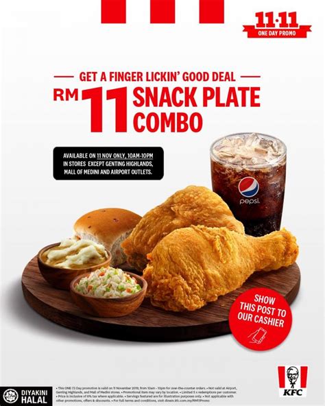 KFC 11.11 Promotion Snack Plate Combo only RM11 (11 Nov 2019)