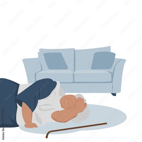 Old woman is faint and falling accident in living room. Elderly grandma ...