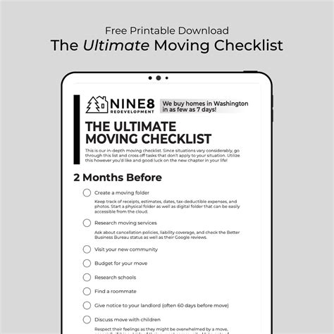 The Ulimate Moving Checklist [Printable Download] | Nine8 Redevelopment Blog