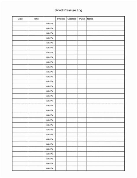 Blood Pressure Tracking Printable Form Free