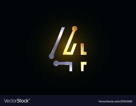 Gold and silver metal number 4 for logo icon Vector Image