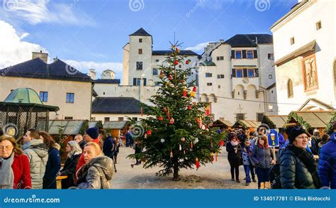 Romantic Advent Market in the Castle Courtyard of Salzburg, Austria ...