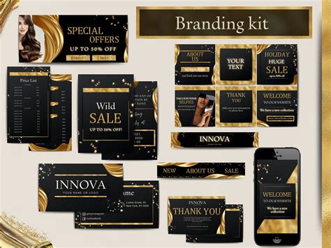 Black and Gold Branding Kit template.Custom Canva | Etsy