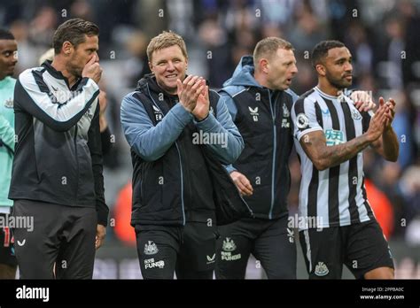 Eddie Howe manager of Newcastle United applauds the fans during the ...