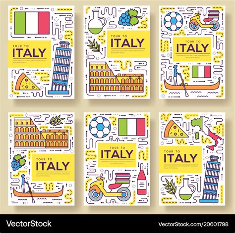 Italy brochure cards thin line set Royalty Free Vector Image