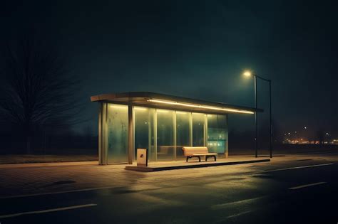 Premium AI Image | A bus stop with a light on at night