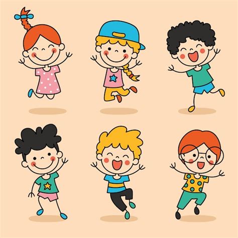 Niños de dibujos animados divertidos dibujados a mano | Vector Premium