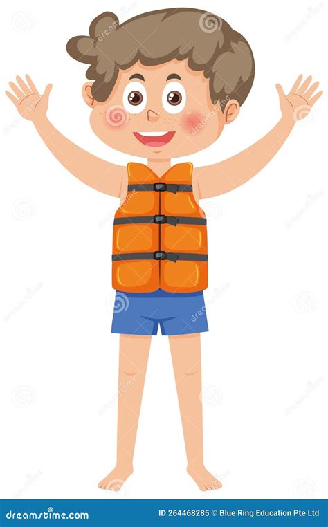 Little Boy Wearing Life Jacket Stock Vector - Illustration of safe, artistic: 264468285