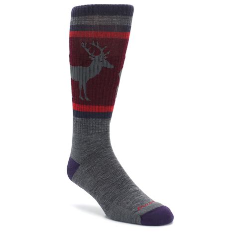 Darn Tough Gray Maroon Merino Wool Socks - Men's Hiking Socks | boldSOCKS