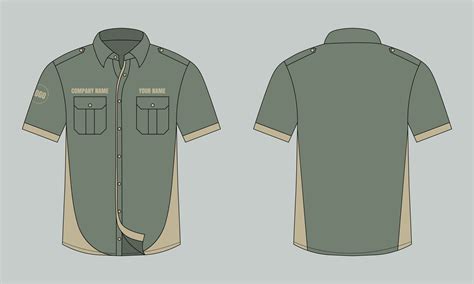 Army color office shirt mockup front and back view 21009847 Vector Art ...