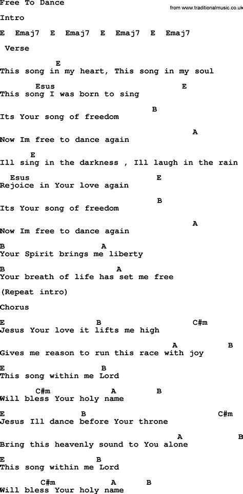 Hymns about God's Forgiveness, title: Free To Dance - lyrics, chords and PDF