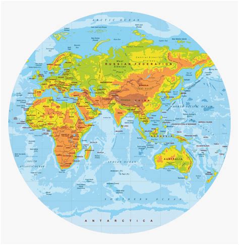 Physical World Map Linoleum Round Mat E-1 Class - Round World Map ...