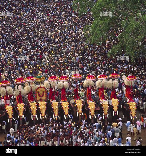 Thrissur Pooram festival of Kerala with famous ‘Kudamattam’ (Exchange of Umbrellas’ being done ...