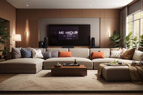 Premium AI Image | a mockup of a home theater in a living room setting with plush seating