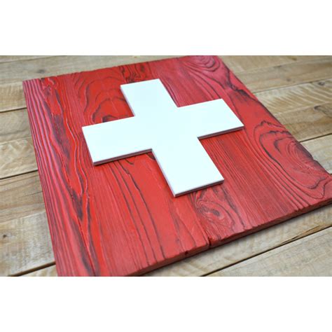 Swiss Flag: Traditional Woodcraft, Deeply Burned Design