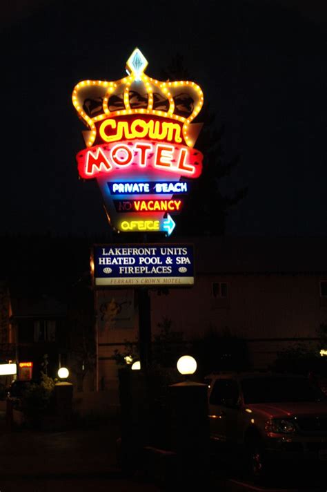 Crown Motel neon, Kings Beach, California on the north shore of Lake ...