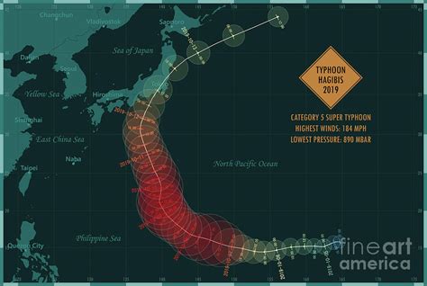 Typhoon Hagibis 2019 Track North Pacific Ocean Infographic Digital Art by Frank Ramspott