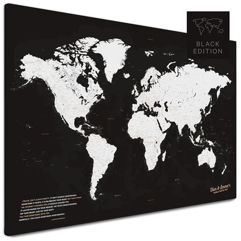 Design World Map Push Pin Canvas – Dark Black – Breuers Weltkarten