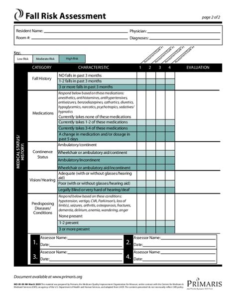 Fall Risk Assessment Template Free Download