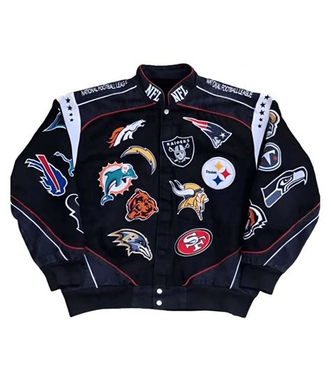 NFL-All-Teams-Logo-Patches-Black-Bomber-Jacket - USA Jacket