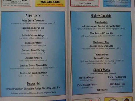 Menu at The Docks steakhouse, Scottsboro, Ed Hembree Dr