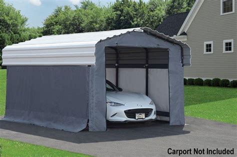 Grey Fabric Enclosure Kit For 10x15 Arrow Carport - Shelters of New England