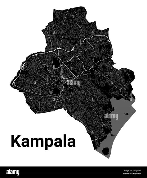 Kampala, Uganda map. Detailed black map of Kampala city administrative area. Cityscape poster ...