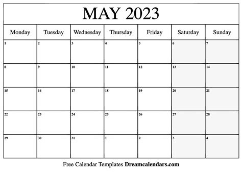 2023 Calendar For May - Printable Template Calendar