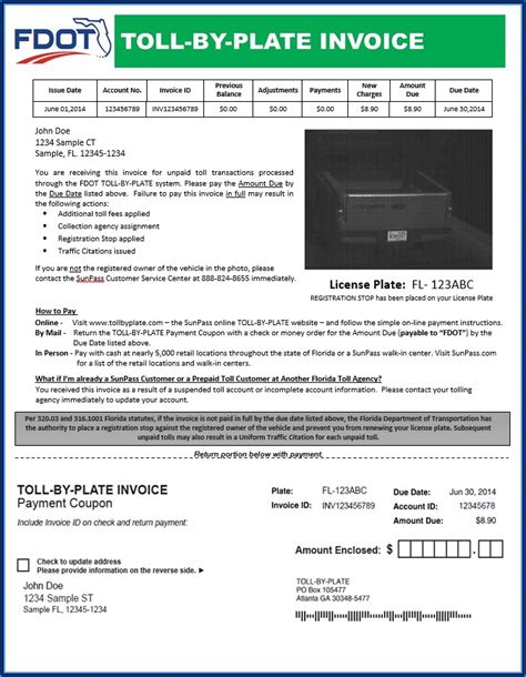 Toll By Plate Invoice - Invoice