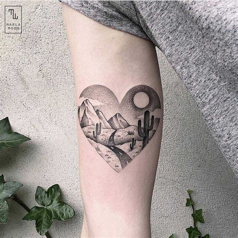 Heart-shaped desert landscape tattoo by Marla Moon - Tattoogrid.net