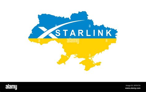 Starlink logo and map of Ukraine in the colors of the Ukrainian flag isolated on white ...