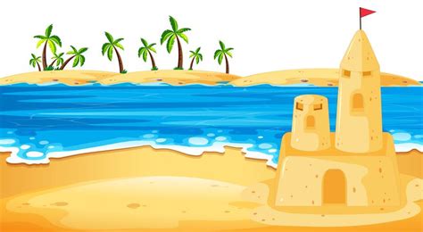 Sandcastle in beach scene 541548 Vector Art at Vecteezy