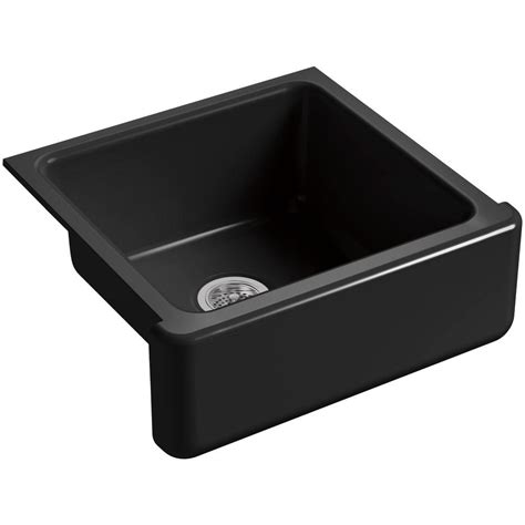 KOHLER Whitehaven Farmhouse Apron-Front Cast Iron 24 in. Single Basin Kitchen Sink in Black-K ...