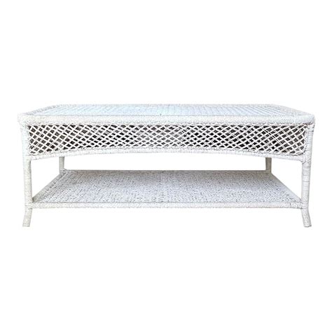 Rectangular French White Rope Wicker Patio Coffee or Cocktail Table - 1940s | Chairish