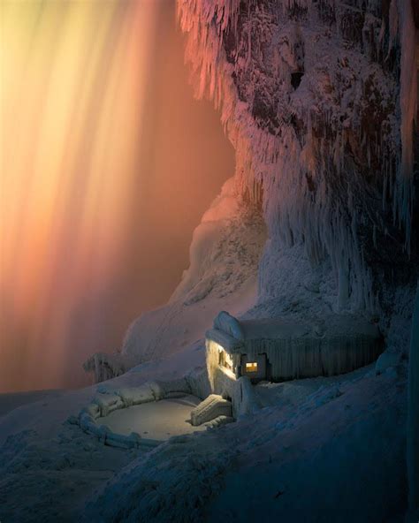 Frozen Niagara Falls at Night Illuminated by Colorful Lights Looks Like an Alien Planet (With ...