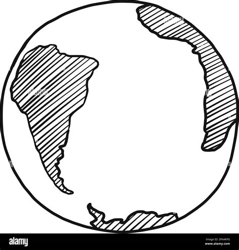 South America, Africa, Antarctica continents and Atlantic ocean on globe linear hand drawing ...