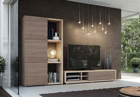 Modern Natural Wall Storage System with TV Unit and Tall Cabinet | Wall ...