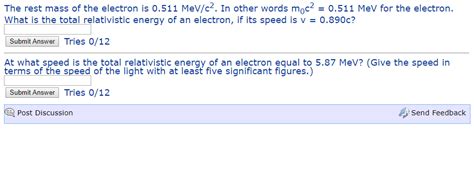 Solved The rest mass of the electron is 0.511 MeV/c?. In | Chegg.com