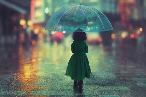 Premium Photo | Girl with umbrella under rain night city lights ai generated art