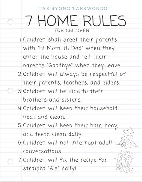 7 Home Rules for children — TAE RYONG TAEKWONDO