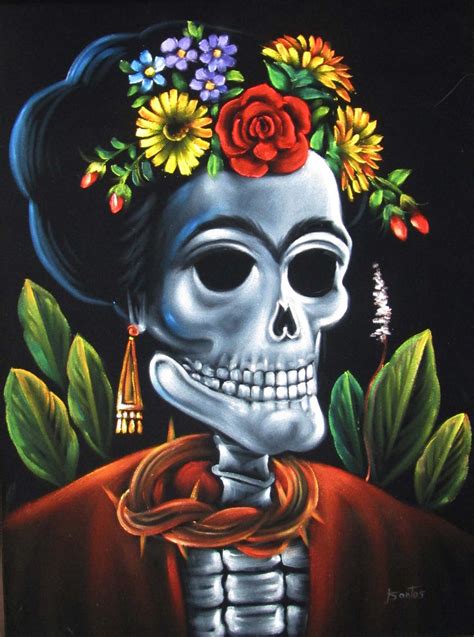 Calavera de Frida Kahlo; Original Oil painting on Black Velvet by Sant ...