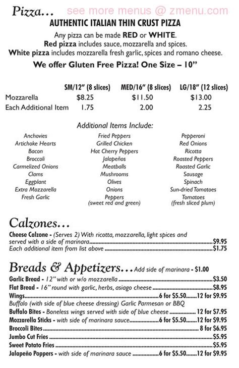 Menu at Da Vinci Pizzeria, Killingworth