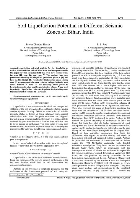 (PDF) Soil Liquefaction Potential in Different Seismic Zones of Bihar, India