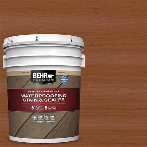 BEHR PREMIUM 5 gal. #ST-122 Redwood Naturaltone Semi-Transparent Waterproofing Exterior Wood ...