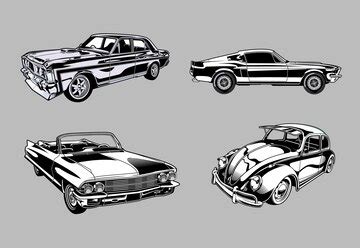 Premium Vector | Set of vintage muscle and classic cars in monochrome retro style cars