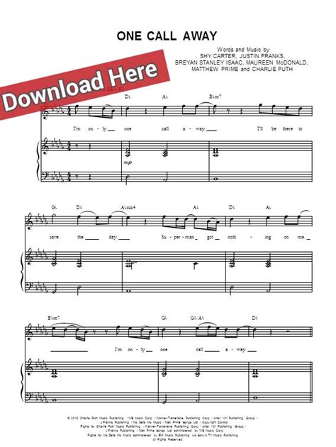 Charlie Puth One Call Away Sheet Music, Piano Notes, Chords